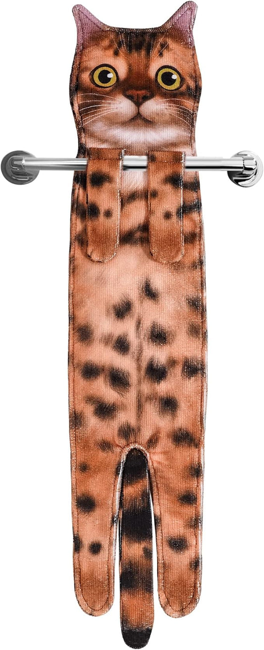 Cat Funny Hand Towels for Bathroom Kitchen - Cute Decorative Fairy Tale Cat Decor Hanging Washcloths Towels Super Absorbent Soft - Housewarming Birthday Christmas Fun Gifts for Women Cat Lovers