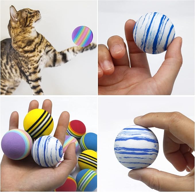 BLMHTWO 12PCS Cat Toy Balls, Pet Rainbow EVA Foam Balls 1.65inch Lightweight Colorful Cat Balls Scratching Interactive Chaser Teaser for Cats Puppy Kitty Kitten Pets (6 Colors)