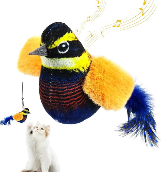 Chirping Bird Cat Toys Hanging Cat Feather Toy - Catnip Interactive Cat Toys for Indoor Cats - Automatic Cat Toy for Cat Exercise & Kicker to Self Play (Chroma)