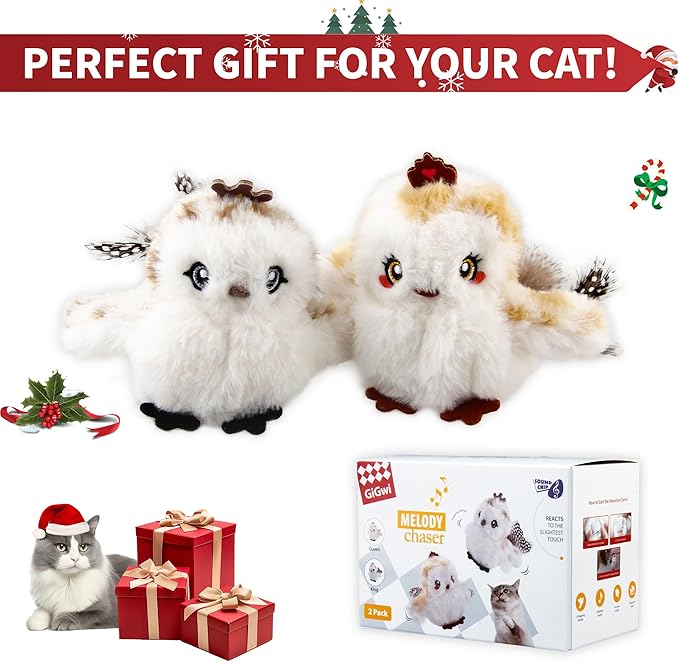 Gigwi Flapping Bird Cat Toys Lifelike Sandpiper Chirp Tweet Interactive Cat Toy, Rechargeable Cat Toy For Bored Indoor Cat, Automatic Cat Toy Best Gift For Birthday, Thanksgiving, Christmas, New Year