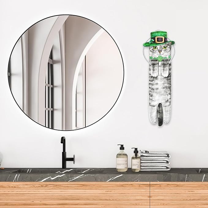 St Patrick Day Cat Hand Dish Towels- Shamrock Garland St Patricks Day Decorations Decor for Home Kitchen Bathroom-Mothers Day Housewarming Birthday Gifts for Women Cat Lovers