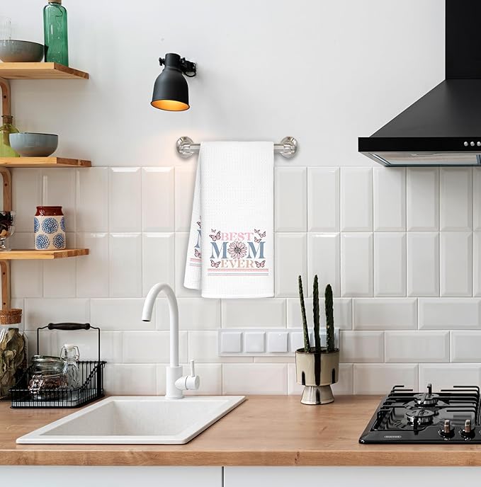 Best Mom Ever Kitchen Towels Decorative, for Mom from Sons Daughters Dish Towels, Best Mom Birthday Gifts Hand Towels Drying Cloth for Kitchen Bathroom Decor, 16x24 Inch