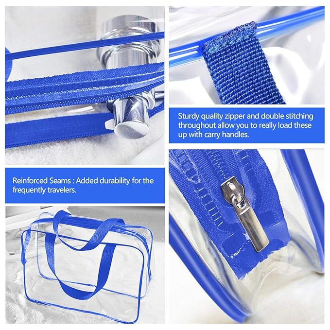 2Pcs Crystal Clear PVC Travel Toiletry Bag Kit for Women Men, Waterproof Vinyl Packing Organizer Storage Bags with Zipper Handle Straps, Cosmetic Pouch Carry on Airport Airline Compliant Bag Handbag