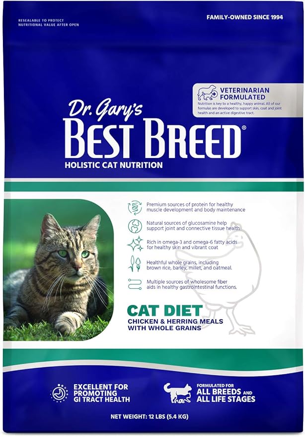 Best Breed Dr. Gary's Cat Diet Slow-Cooked in USA [Natural Dry Cat Food for All Ages] Dark Brown 12 lbs. (New)