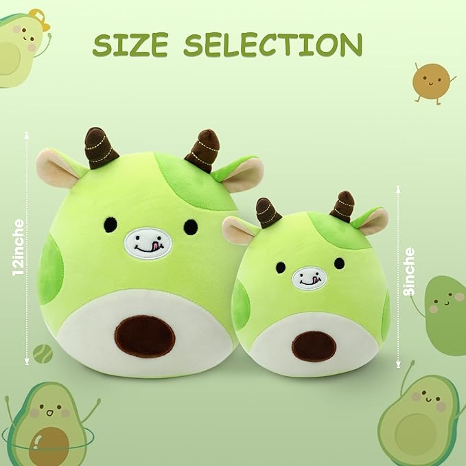 Avocado Cow Plush Toy Pillow Cute Stuffed Animal Soft Plushie Doll Gift for Kids Boys Girls Green 12 inch
