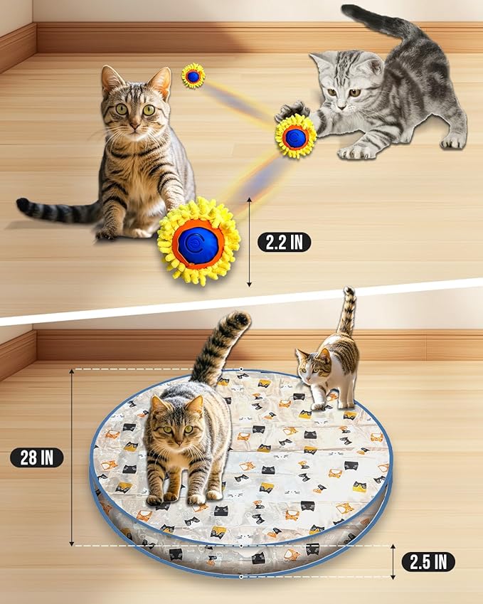 Interactive Cat Toys for Indoor Cats, Automatic Motion Cat Ball Toy with Play Pouch, Hide and Seek Cat Toy with Plush Shell, Rechargeable Kittens Toy, Simulated Hunting Cat Toys