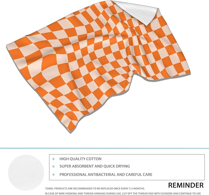Retro Chess Board Hand Towels Set of 2,Orange Checker Soft Fingertip Bath Towel Small Face Washcloths Decor Kitchen Towel for Hotel Spa Gym Sport 28x14in