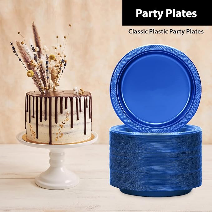 Blue Plastic Plates 9 Inch - 600 count Solid Round Party For Weddings, BBQs, Birthday Disposable Dessert (82290 (case))