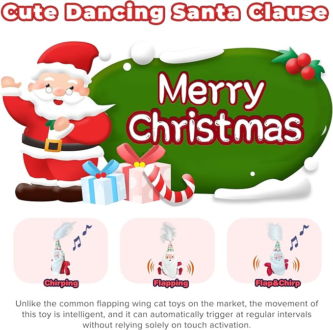 LEWISER Cat Toys, Rechargeable Intelligent Swinging Santa Clause, Suitable for Cat Teaser Stick, Interactive Christmas Cat Toys for Indoor Cats Chase Exercise, Music Melody, 3 Modes