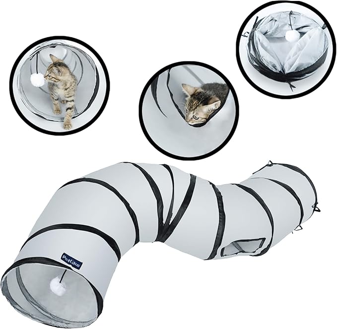PetLike S Way Cat Tunnel Collapsible Pop-up Pet Tube Hideaway Play Toy with Ball (S-Way, Grey)