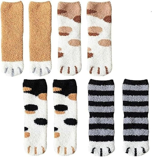 4 Pairs Winter Cat Claws Cute Thick Warm Sleep Floor Socks,Cat Paw Slipper Socks for Girls,Women