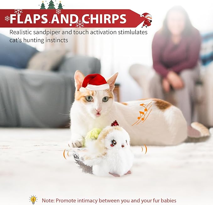 Gigwi Flapping Bird Cat Toys Lifelike Sandpiper Chirp Tweet Interactive Cat Toy, Rechargeable Cat Toy For Bored Indoor Cat, Automatic Cat Toy Best Gift For Birthday, Thanksgiving, Christmas, New Year