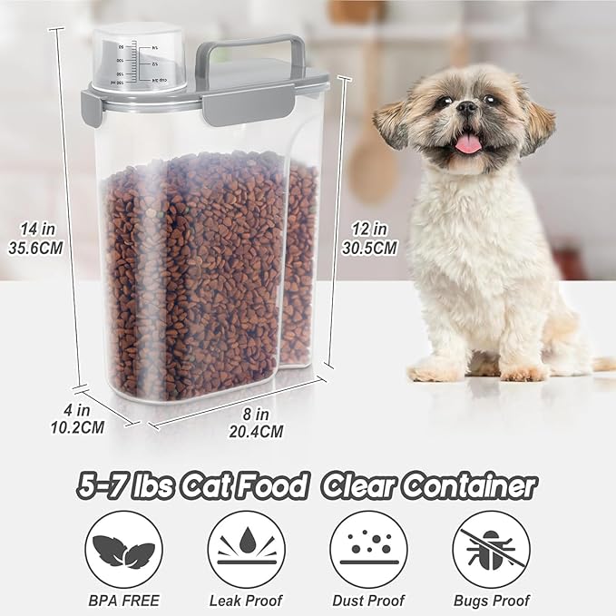 Dog and Cat Food Storage Container with Upgraded Large Nozzle BPA-free, 4 Snap Seals Plastic Pet Food Storage Container with Handles are Easy to Clean and Carry-5-7LBS