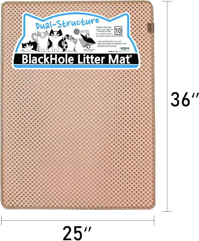 BlackHole Litter Mat Blackhole Cat Litter Mat - Extra-Large Size Rectangular 36" X 25" (Beige)