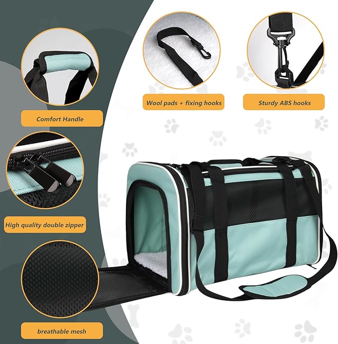 Carriers Soft-Sided Large Pet Carrier for Cats Dogs Small Animals Up to 35Lbs,Top Load Carrier,Ventilated Design,Portable Cat Carrier Airline Approved(X-Large,Green)