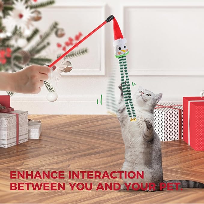 PETEPELA Christmas Cat Toys, 10 Pcs Cat Feather Mice Catnip Toys Set, Cat Gifts for Christmas, Interactive Cat Christmas Stocking Ball Toys, Crinkle Balls, Mice Toys for Indoor Cats & Kittens