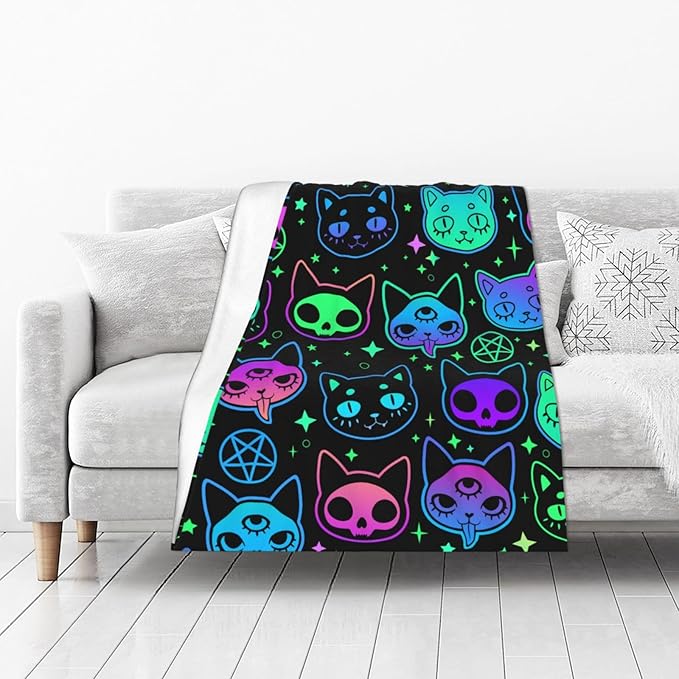 Cat Witchcraft Cartoon Blanket, Soft Blankets Flannel Bed Throw Cozy Lightweight Plush Gifts for Boys Girls Women Men Sofa Couch Bedroom Living Rooms Warm All Season, Home Decor, Small 50"x40"