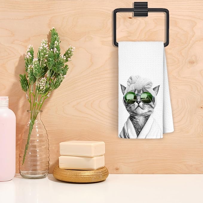 Funny Sunglasses Cat Hand Towels for Bathroom Kitchen, Cat Lover Mom Lady Gifts Bathroom Hand Towels, Funny Kitten Decorative Kitchen Dish Towels Drying Cloth, 16x24 Inch
