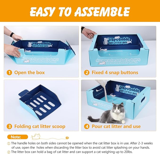 3-Pack Disposable Litter Boxes for Cats with Disposable Cat Litter Scoop, Large-19"x14"x6" Double Waterproof Disposable Cat Litter Box, Portable Travel Litter Box for Cats Sturdy Leak Resistant