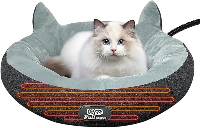 Heated Cat Bed for Indoor Cats, 19" Round Heated Pet Bed with Chew Resistant Cord. Soft & Cozy Electric Pet Heating Pad, Indoor Kitty Heating Bed Cat Heating Pad for Small and Medium Cats.