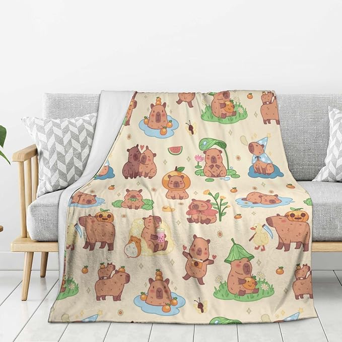 Capybara Blanket Throw 80"x60", Plush Flannel Blankets, Soft Warm Decorative for Kids Women Adults