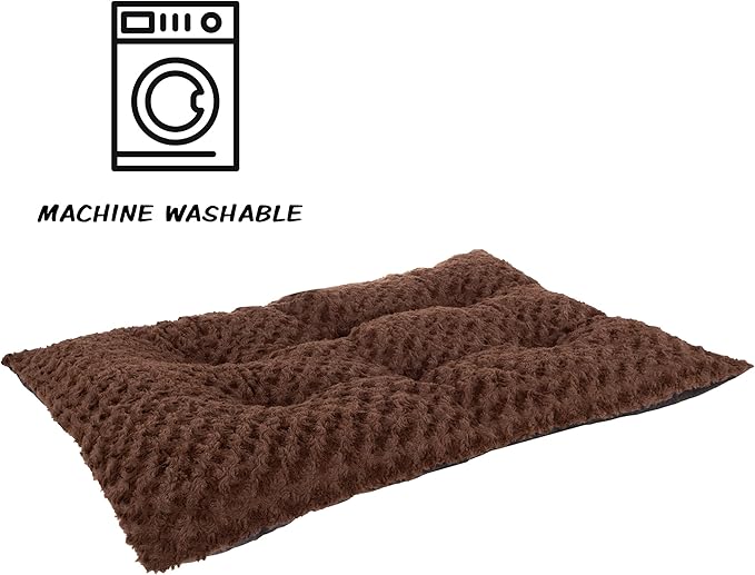 PETMAKER Pet Bed – 32x19 Dog Pillow and Crate Pad with Faux Fur Sleep Surface and Non-Slip Bottom – Machine Washable Dog Bed (Brown)