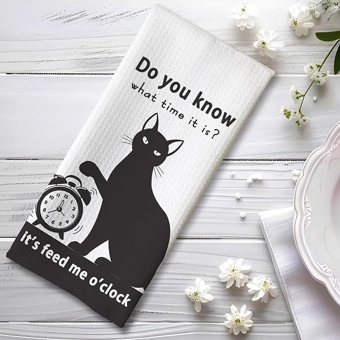 Cat Kitchen Towels,Cat Towels,Cat Dish Towels,Cat Hand Towels,Fun Kitchen Towels,Cat Kitchen Accessories,Crazy Cat Lady Gifts,Black Cat Gifts for Women-Perfect For Decorating Your Kitchen And Bathroom