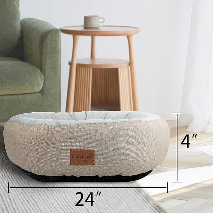 Cozy Round Cat Bed – Soft, Comfortable Cushion for Cats & Kittens – Non-Slip, Machine Washable, Plush Sleep Bed for Cats, Ideal for Resting & Napping (Linen & Medium)