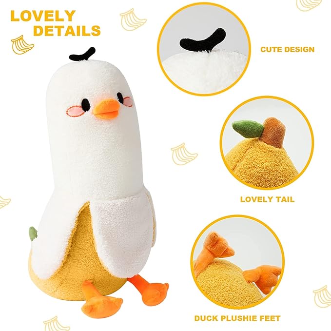 PEACH CAT Banana Duck Plush Pillow Duck Stuffed Animal Cute Banana Plushie for Girls and Boys White 19.7"