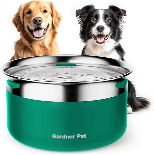 Gardner Pet Dog Bowls 1 Gallon (3.85L) Stainless Steel No Spill Dog Water Bowl, Slow Water Feeder Metal Bowls, Spill Proof Water Dispenser for Large Dogs, Promotes Healthy Hydration