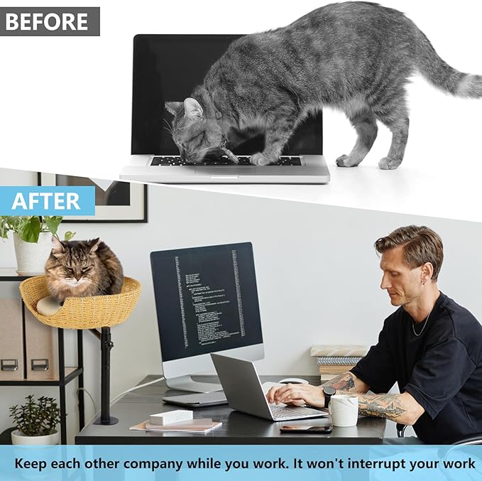 Cat Desk Bed,Cat's Desk Nest with Crafted Workmanship,Suitable for Cats up to 50 pounds,Steel Frame, Adjustable Height, 360 Rotating cat Desk Bed,Easy to Install, Including mounting Accessories