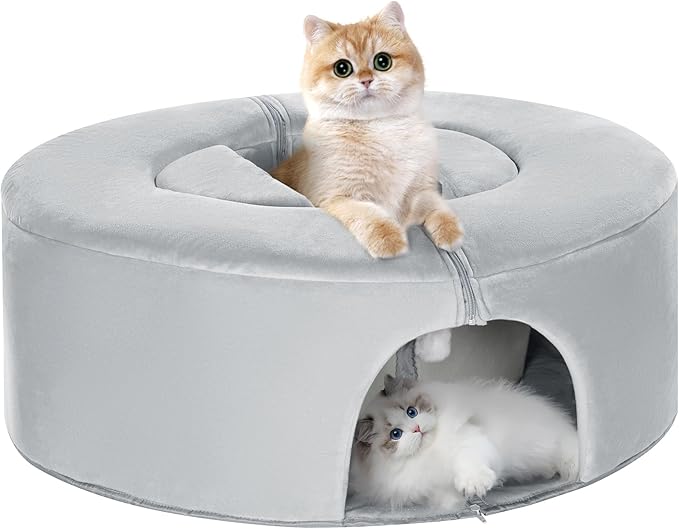 BALAPET Cat Tunnel Bed for Indoor Cat with Cat Scratch Lounge, Tent, and Plush Ball, Scratch Detachable & Washable Tunnel Bed 2-in-1 Cat Toys Collapsible Tunnel for Cats Dog Ferret Rabbits