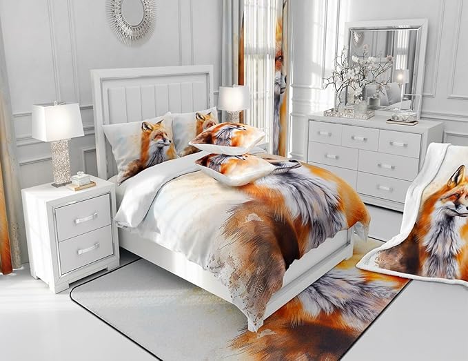 Wild Fox Sherpa Blanket Cartoon Fox Fleece Throw Blanket for Sofa Couch Bed Decor 3D Animal Theme Plush Blanket Woodland Fox Fuzzy Blanket Throw 50x60 Inch