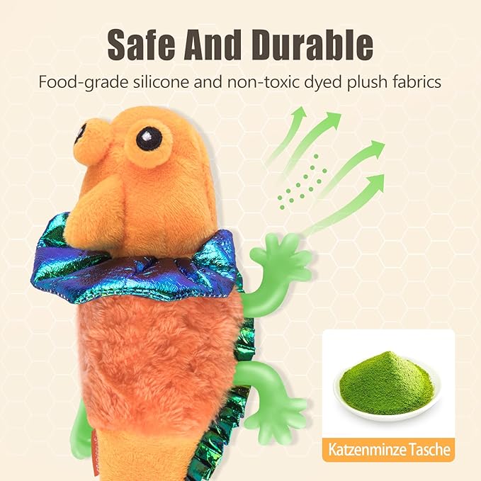 Migipaws Cat Toys, Touch Activated Flapping Chirping Lizard Kitten Toy with Catnip for Indoor Cats Kicker, Rechargeable （Orange）