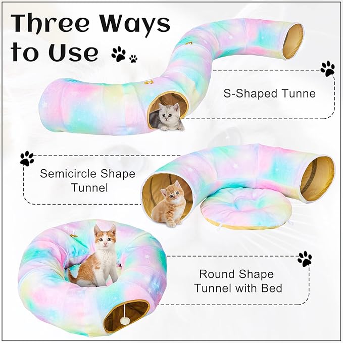 Cat Tunnel Bed, Cat Tunnels Cat Toys for Indoor Cats S-Shape Cat Tube and Cat Donut Tunnel Cave Large Cat Toys Interactive Cat Stuff Supplies