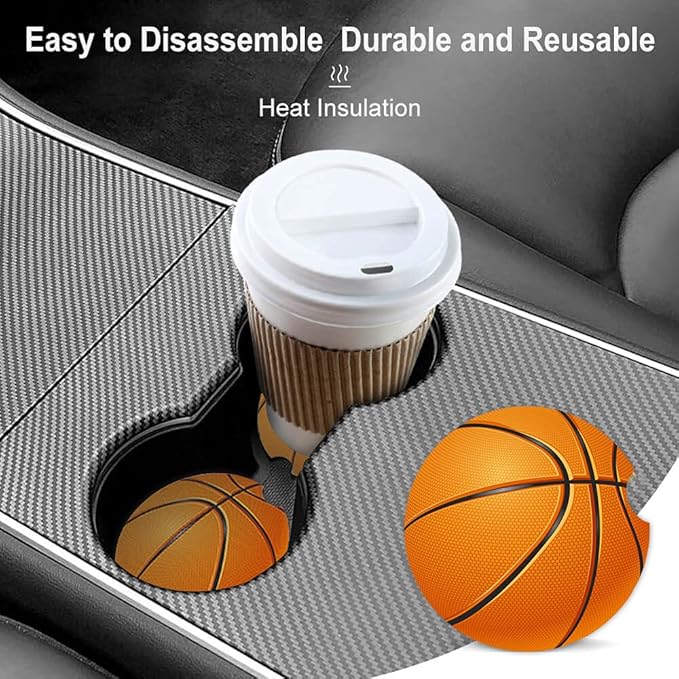 Basketball Absorbent Car Coasters,Cool Ceramic Cup Holders Coasters with a Finger Notch for Women Men 2.56"(2 Pieces)
