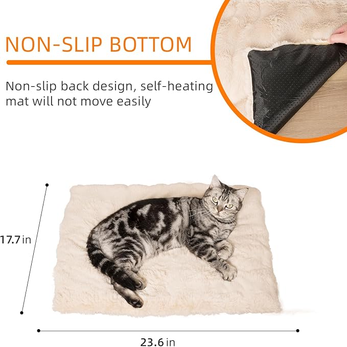 Self Warming Cat Mat Self Heating Cat Bed 24" x 18" Thermal Cat Mat Extra Warm Dog Bed Cat Beds for Indoor and Outdoor Cats Pet Heating Pad for Kittens Small Puppy Pets with Washable Removable Cover