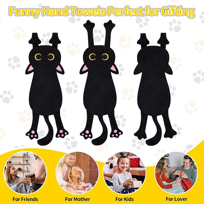 Black Cat Funny Hand Towels for Bathroom Kitchen,Cute Decorative Hanging Face Towels,Super Absorbent Soft Kitchen Towels,Cat Lovers Gifts for Kids Girls Women