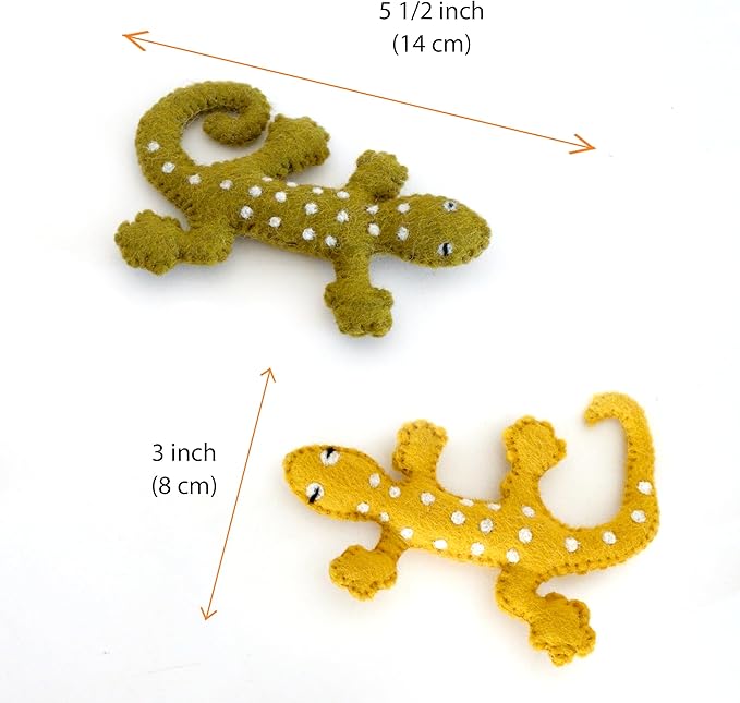 Glaciart One Felt Lizard Cat Toy – 2 Pcs | Soft Fuzzy Enrichment 100% Natural Wool Toy - Interactive Catnip Play Cat Toy Set - Safe for Pets, Non-AZO Colored Dyes
