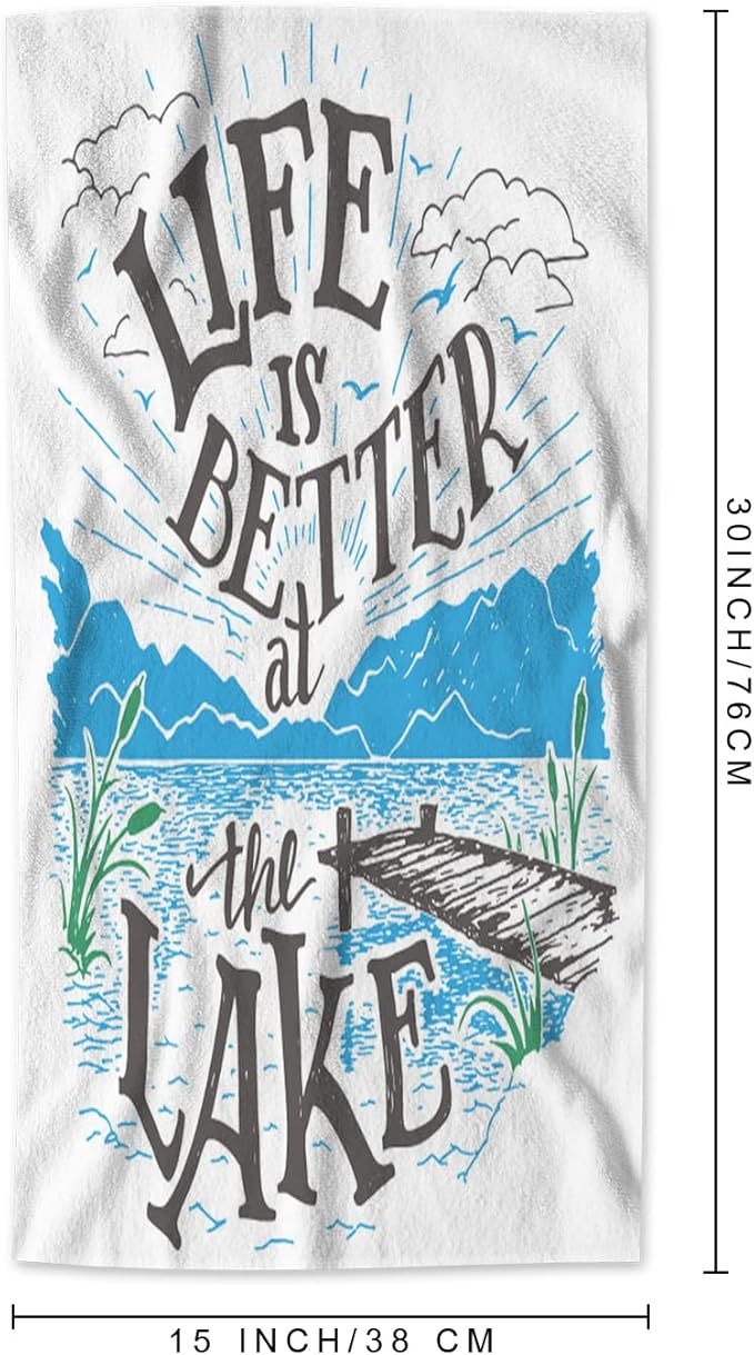 AOYEGO Lake House Sign Hand Towel Life is Better at The Lake Lakeside Living Cabin Towels Cotton Face Towel Bath Kitchen Decor Set for Women Men Girls Boys 15x30 Inch
