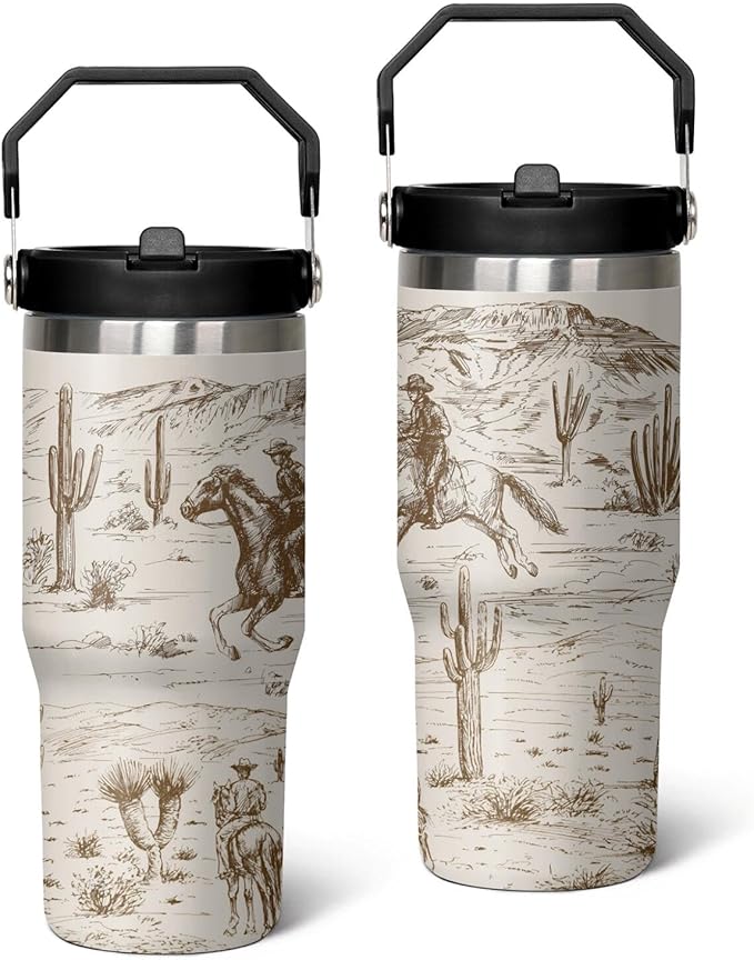 30 Oz Western Tumbler with Handle and Straw, Horse Gifts for Women Insulated Horse Cups, Double Wall Stainless Steel Horse Mugs for Horse Lovers, 30 Oz Horse Coffee Cup Gifts for Horse Lovers Women