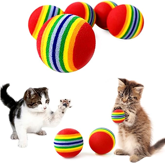 PET SHOW 10pcs 1.38" Red Rainbow Cat Toy Balls Soft EVA Foam Interactive Indoor Kittens Favorite Toys 35mm Dia. Small Dogs Puppies Toy Balls Bulk Activity Chase Quiet Play Sponge Ball