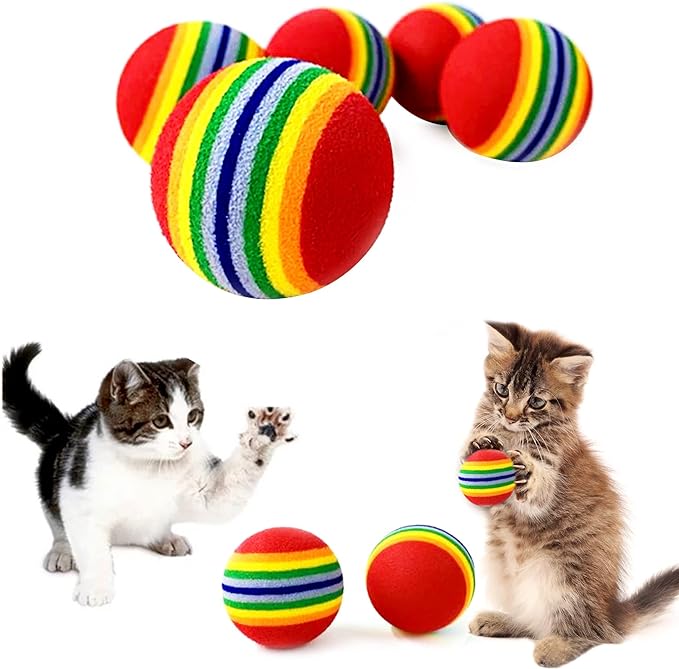 PET SHOW 50pcs 1.38" Cat Toy Balls Interactive for Indoor Cats Red Rainbow Soft EVA Foam Kittens Favorite Toys 35mm Dia. Small Dogs Puppies Toy Balls Bulk Activity Chase Quiet Play Sponge Ball