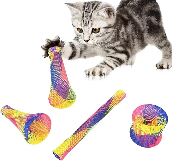 Cat Spring Tube Toy, 10Pcs Freely Folding Spring Shape Multi Color Cat Bouncing Toy Fun Pet Action Interactive Toys