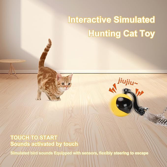 Interactive Cat Toy Ball,Simulated Hunting Remote Control Cat Toy,Electric Cat Automatic Ball Fast Rolling in Pouch, Motion Activate Chirping Hide and Seek Cat Toy Mouse Catching Game