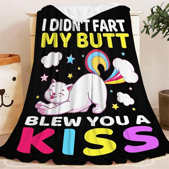 Funny Cat Blanket Gift for Girls Boys- 40x50 Inches Soft Flannel Throws Blankets Funny Gift for Teen Women Men Adult Cute Cat Lover Gifts for Birthday Christmas Halloween Bed Sofa Couch