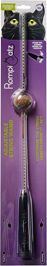 RompiCatz Adjustable Retractable String Wand and Interactive Cat Toy, Mouse