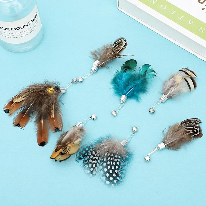 10 Pieces Cat Insect Feather Toys Replacement Cat Toy Wand Refills Interactive Cat Teaser Wand Attachments with Bell for Cat Toys