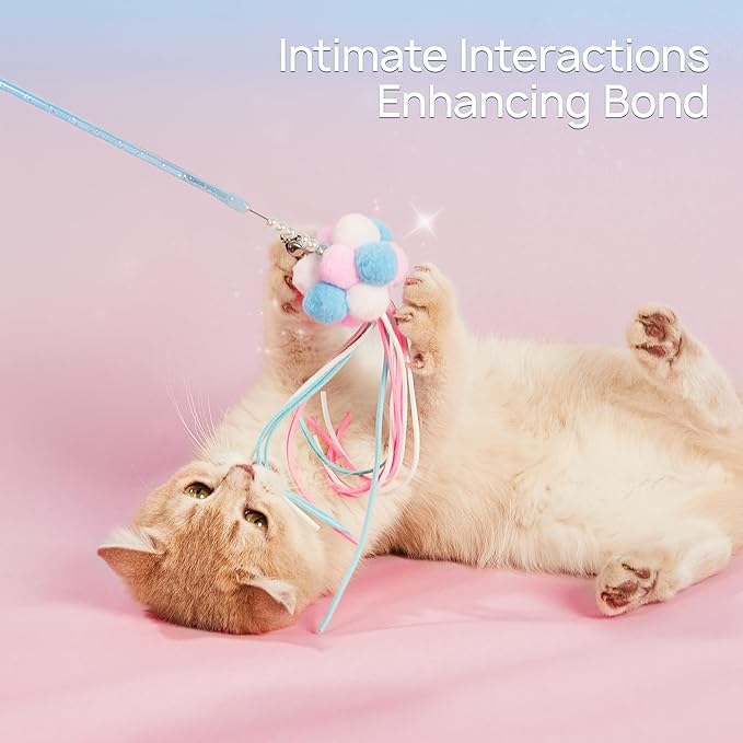 Potaroma Interactive Wand Cat Toys Toy, 5 Pcs Kitten Feather Toys for Indoor Cats to Chase and Exercise, Fun Cat Teaser, Light Blue