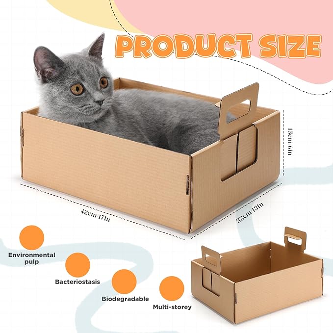 10 Pcs Disposable Litter Boxes for Cats, 17 x 13 x 6 Inches Paper Cat Litter Tray Waterproof, Leakproof, Foldable, Portable Travel Toilet for Cat Kitten Hamster Rabbit Guinea Pig